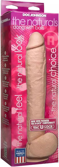 Doc Johnson The Naturals Dildo realist cu Testicule și Ventuză Vanilie 30cm