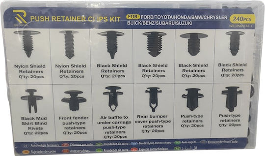 Car Plastic Fastener Clips Set 240pcs Ford-Toyota-Honda BMW-Chrysler-Buick-Benz-Subaru-Suzuki 12 Designs