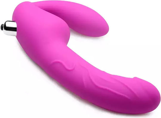 XR Strap U Royal Rider Strap On Vibrator με Διπλό Dildo 20cm και Δόνηση σε Μωβ Χρώμα