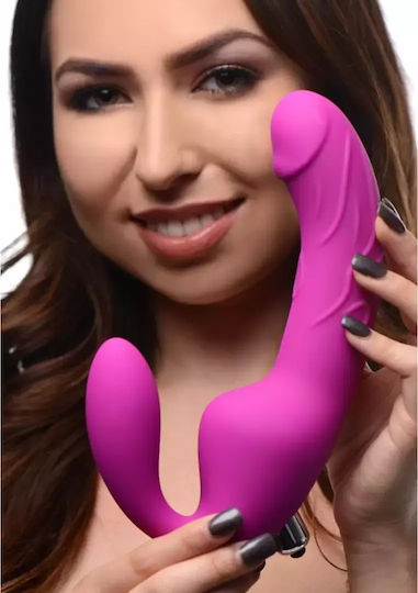 XR Strap U Royal Rider Strap On Vibrator με Διπλό Dildo 20cm και Δόνηση σε Μωβ Χρώμα
