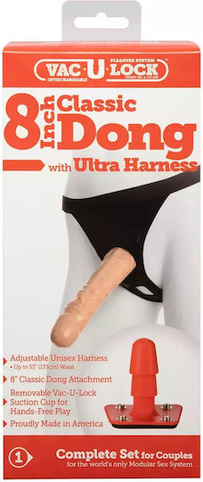 Vac U Lock Harness με Dildo 20cm στο χρώμα του δέρματος