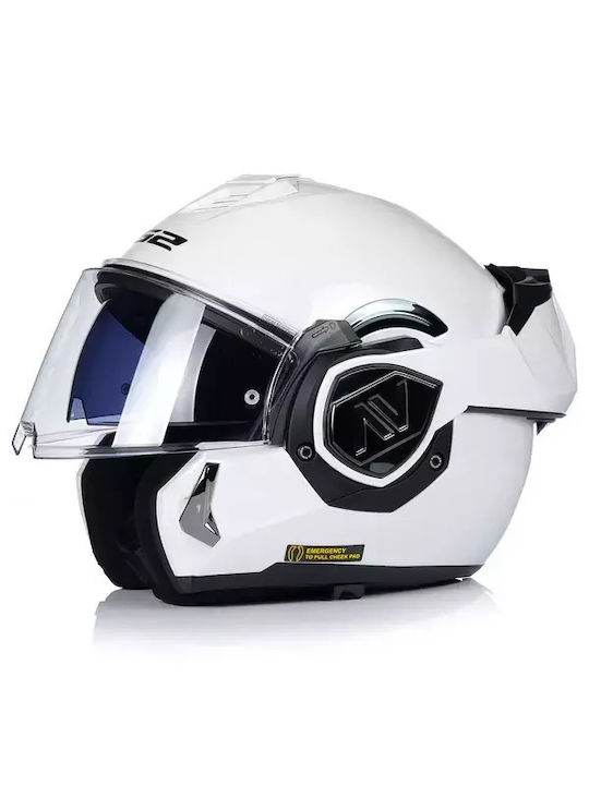 LS2 Advant Solid White Motorcycle Helmet Modular ECE 22.06 1650gr with Sun Visor