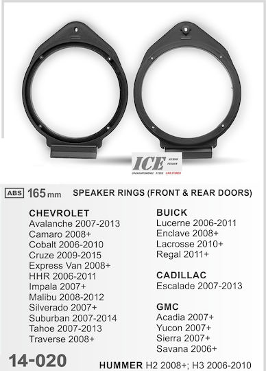 Speaker Ring Car Front BMW X1 Chevrolet Avalanche / Camaro / Cruze / Express / HHR / Impala / Malibu / Silverado / Suburban / Tahoe / Traverse Ford Express Hummer H2 / H3 Opel Astra / Meriva / Zafira / Adam / Insignia / Mokka / Zafira Tourer Renault Express 2pcs