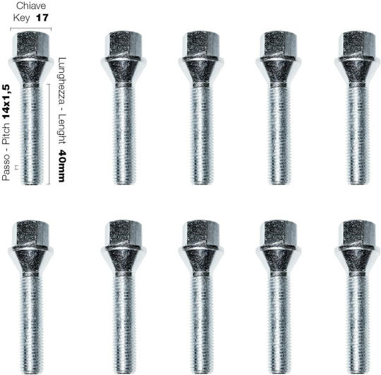 Simoni Racing Ключалки за колела M14x1.5mm Дължина 40мм 10бр