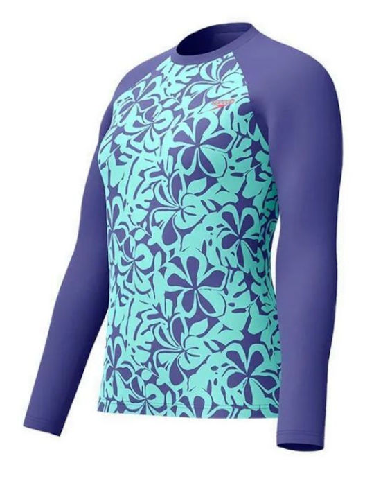 Speedo Printed UPF 40+ Γυναικεία Μακρυμάνικη Αντηλιακή Μπλούζα Μπλε