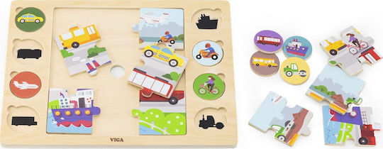 Viga Toys Viga Ξύλινο Παζλ Μάντεψε Τη Σκιά Μέσα Μεταφοράς Παζλ 17 Τεμ