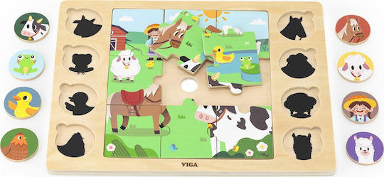 Viga Toys Viga Wooden Puzzle Guess the Shadow Farm Puzzle 17 Pieces