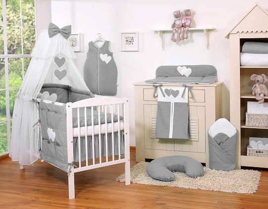 Bobono Mosquito Net Crib Tulle Gray Hanging Hearts Anthracite