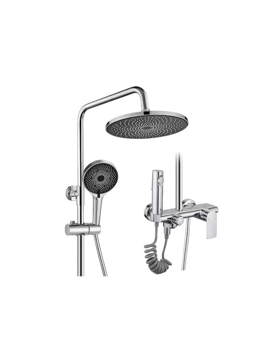 Shower Column with Mixer Silver Shower Column with Mixer Silver