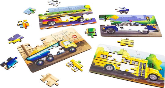 Puzzleok Puzzle din Lemn 4 în 1 Set de Puzzle-uri Vehicule Mașini de Transport