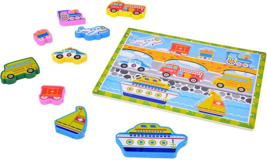 Jokomisiada Wooden Vehicle Transport Puzzle 9 Pieces Match Shapes Za5257