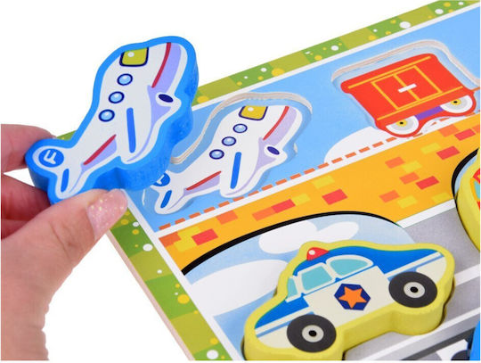 Jokomisiada Wooden Vehicle Transport Puzzle 9 Pieces Match Shapes Za5257