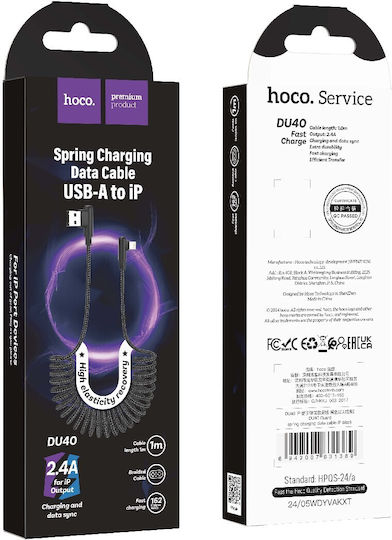 Hoco DU40 Braided / Angle (90°) / Spiral USB-A to Lightning Cable Μαύρο 0.45m