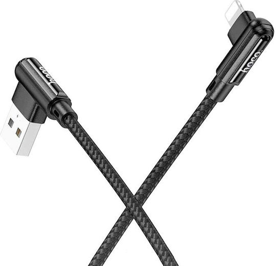 Hoco DU40 Braided / Angle (90°) / Spiral USB-A to Lightning Cable Μαύρο 0.45m