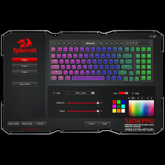 Redragon Sion K653 Gaming Μηχανικό Πληκτρολόγιο με Custom Red διακόπτες και RGB φωτισμό (Αγγλικό US)