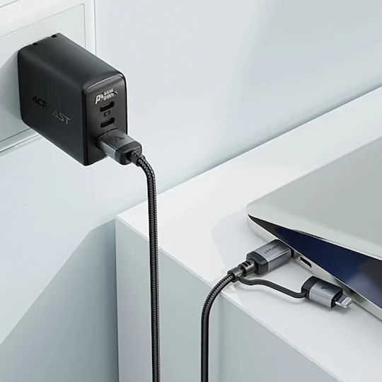Acefast Braided USB to Type-C / Lightning Cable 3A Μαύρο 1.2m C20-01