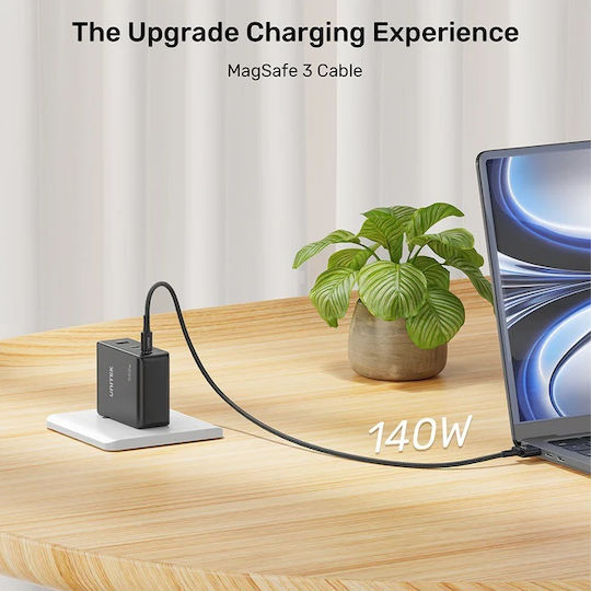 Unitek LED Magnetic USB 2.0 Cable USB-C Male Magsafe 3 140W PD Black 1m C14121BK-1M