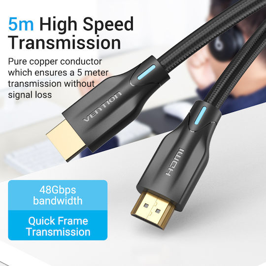 Vention HDMI 2.1 Braided Cable HDMI male - HDMI male 5m Blue