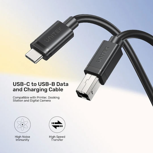 Unitek USB 2.0 Cable USB-C male - USB-B Black 2m (C14140ABK-2M)