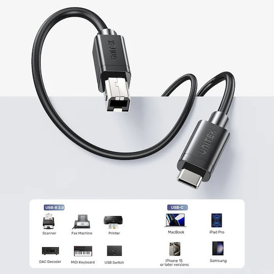 Unitek USB 2.0 Cable USB-C male - USB-B Black 2m (C14140ABK-2M)