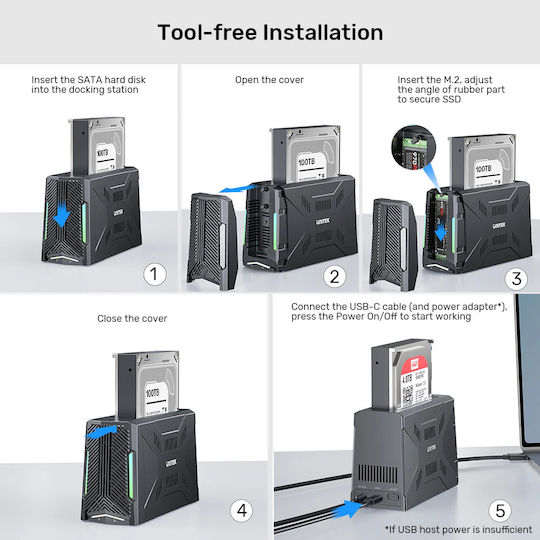 Unitek USB-C NVME PCIe SATA HDD 10Gbps RGB Docking Station S1234B