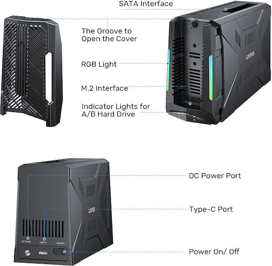 Unitek USB-C NVME PCIe SATA HDD 10Gbps RGB Docking Station S1234B