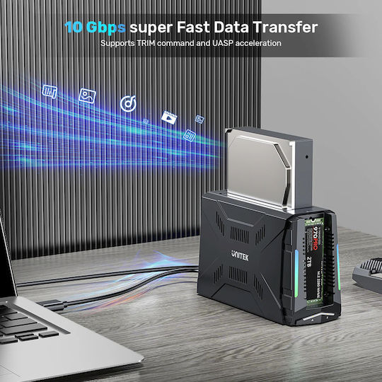 Unitek USB-C NVME PCIe SATA HDD 10Gbps RGB Docking Station S1234B