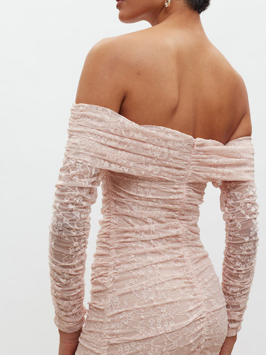 Rochie Midi De Seară Cu Dantelă Roz