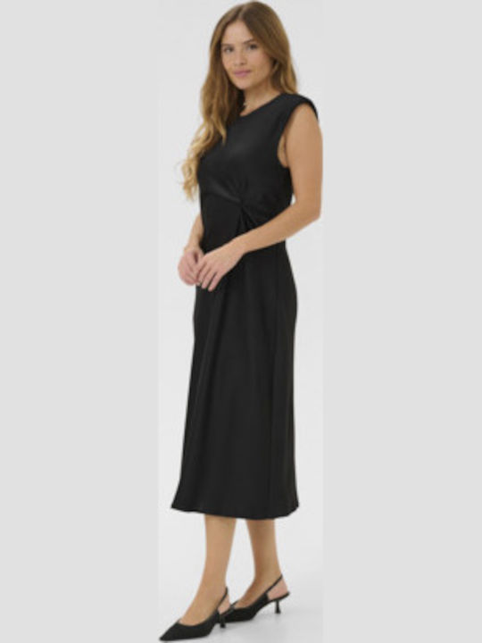 Summer Midi Satin Dress Black