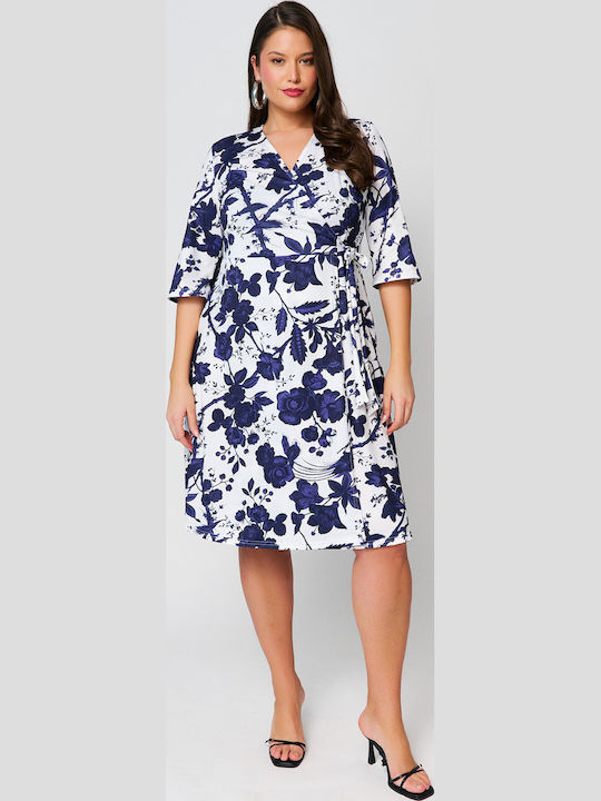 Sommer Midi Kleid Wickel Weiß