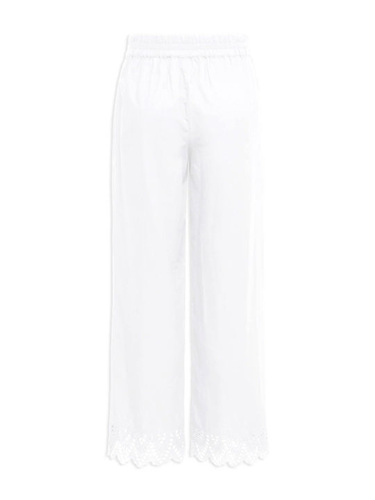 Only Wide Damen Hochbund Stoff Palazzohose mit Gummizug Breit White