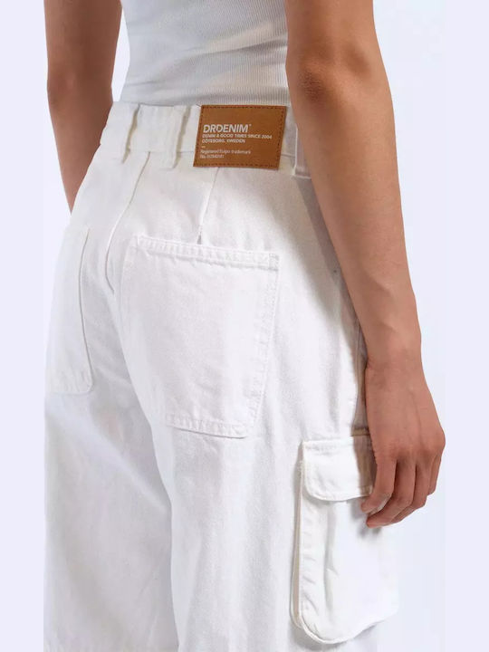 Damen Hoch tailliert Stoff Cargo Hose in Entspannter Passform White