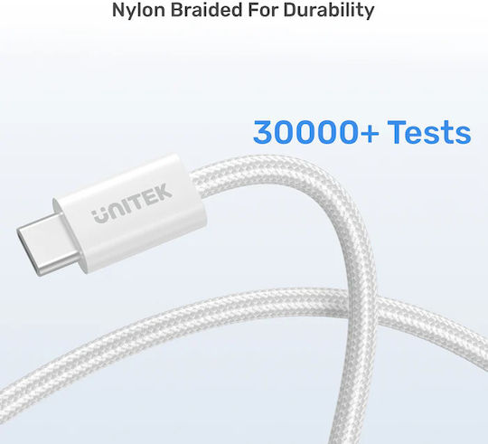 Unitek Magnetic / Retractable / Braided USB 2.0 Cable USB-C male - USB-C 100W PD Λευκό 1m C1414AWH-1M
