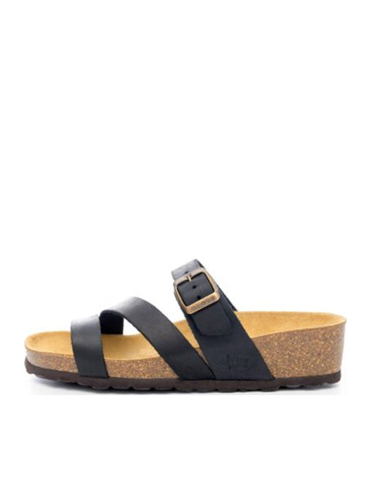 Leather Women's Flat Sandals Anatomic in Black Color