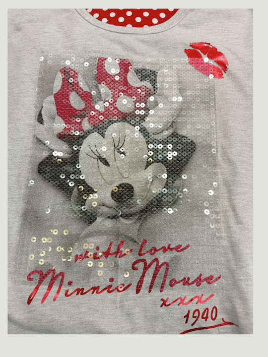 Disney Παιδική Πιτζάμα Καλοκαιρινή Κόκκινη, Γκρι Minnie Mouse