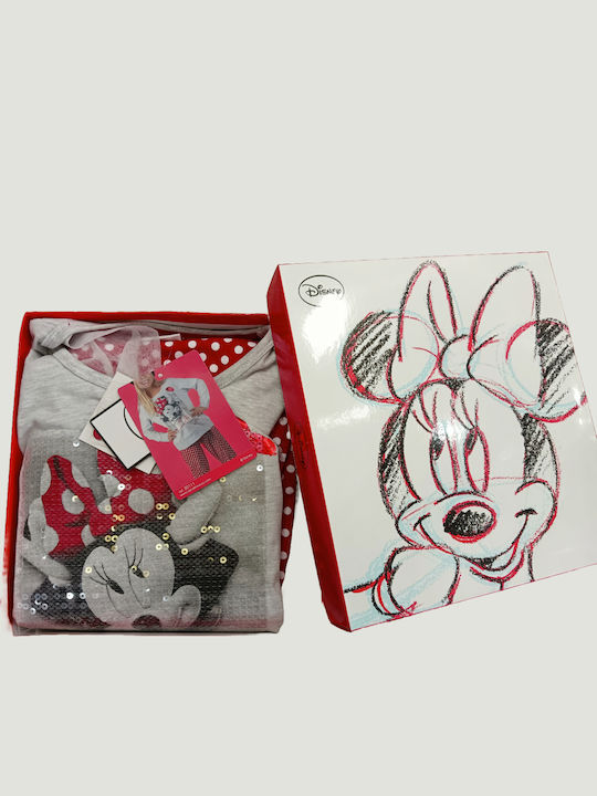 Disney Παιδική Πιτζάμα Καλοκαιρινή Κόκκινη, Γκρι Minnie Mouse
