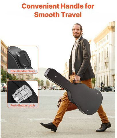Vevor Waterproof Suitcase Acoustic Guitar Padded Black