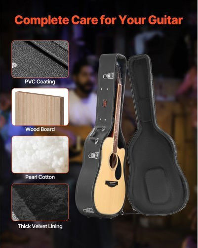 Vevor Waterproof Suitcase Acoustic Guitar Padded Black