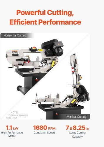 Vevor Metall-Horizontale Bandsäge 7 x 8,25 Zoll 1,1 kW Variable Geschwindigkeit 220V WSJSSPDJKXZD96ZL2V2