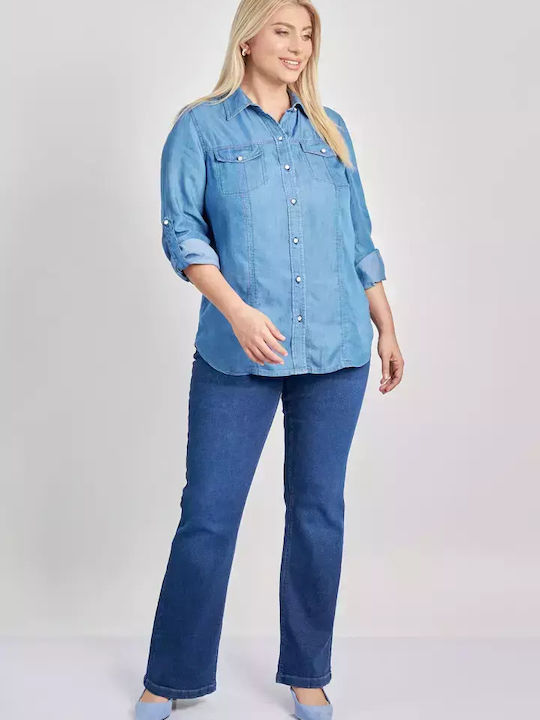 Langärmelig Damen Hemd Blue