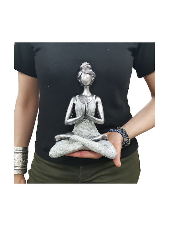 Handgefertigte Skulptur Yoga Mädchen Silberton 16x13x24cm