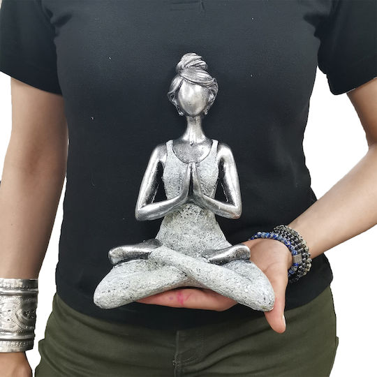 Χειροποίητο Γλυπτό Yoga Girl Ασημί Απόχρωση 16x13x24cm