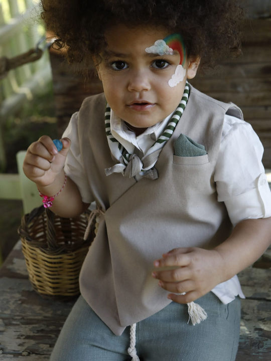 Baptism Suit for Boys Theodosis Beige-Green 1730 Bambolino Bmb-1730