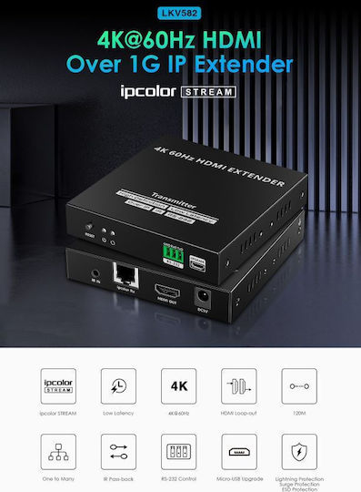 Lenkeng Extender HDMI Peste IP 4k60hz 120m 1g Lkv582