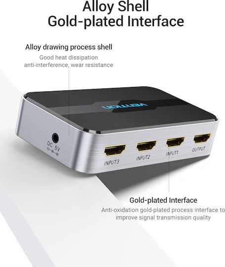 Vention HDMI Switch 3-Port 4K 2.0 mit Fernbedienung Afoh0