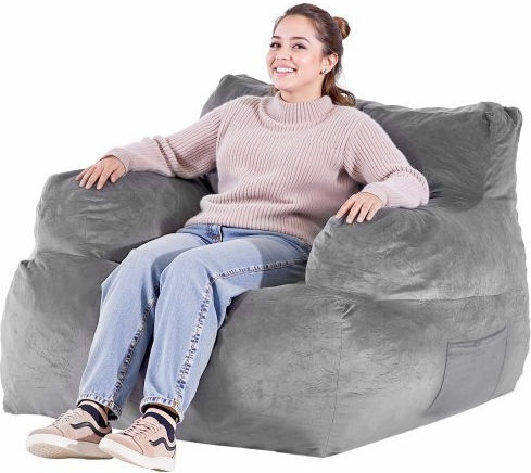 Bean Bag Chair Poof Γκρι Βελούδο