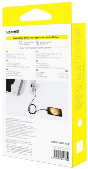 Baseus Dura Braided USB 2.0 Cable USB-C male - USB-A 60W PD Μαύρο 2m P10377802U01-02