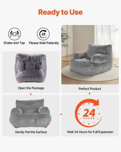Bean Bag Chair Poof Γκρι Βελούδο