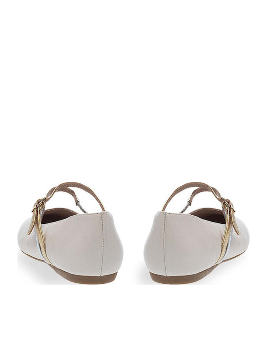 Leather Ballerinas With strap Beige