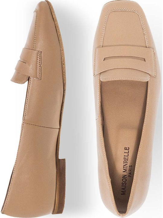 Leder Damen Mokassins in Beige Farbe